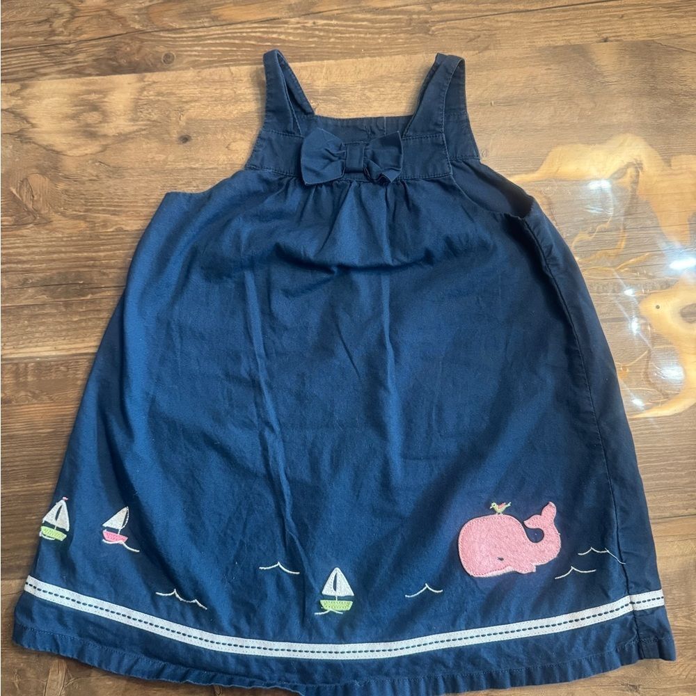 Janie and Jack Navy Blue Dress with Pink Whale and Sailboat Design 6-12month